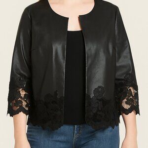 RUNWAY COUTURE Black Leather elastic Lace Jacket